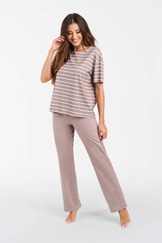 Betty Dámské pyžamo s krátkým rukávem, dlouhé kalhoty Italian Fashion - cappuccino/print cappuccino