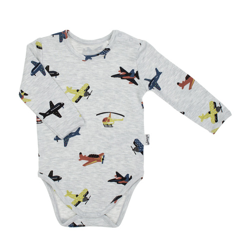 219095 Willy Nicol dětské body bavlna šedá s letadly - dlouhý rukáv