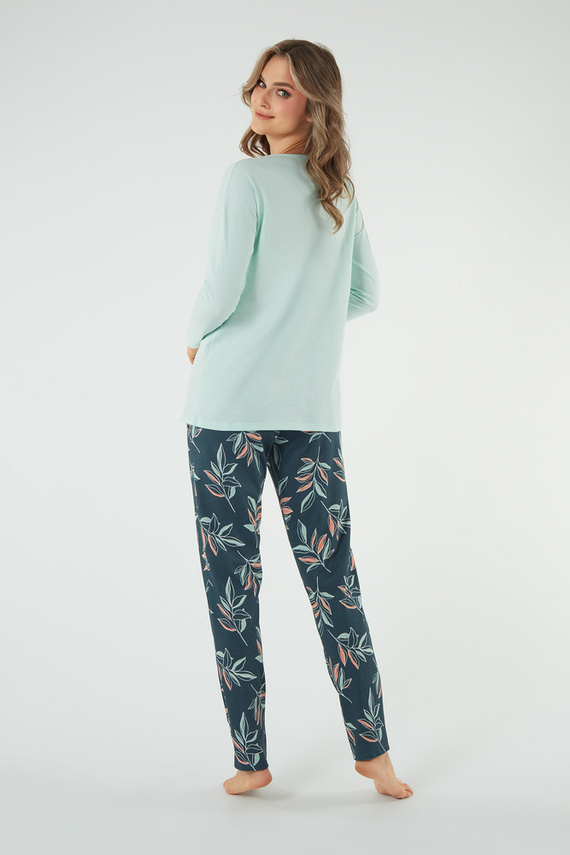 Julietta Dámské pyžamo s dlouhým rukávem a dlouhými kalhotami Italian Fashion - pistácie/potisk