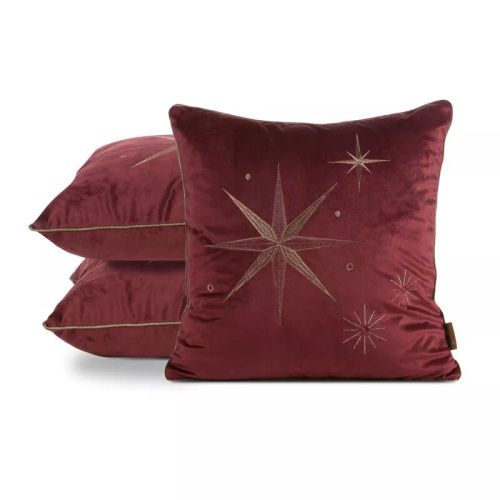 Chp 259 Eurofirany Vánoční povlak na polštář - vínový samet s hvězdou v barvě šampaňského