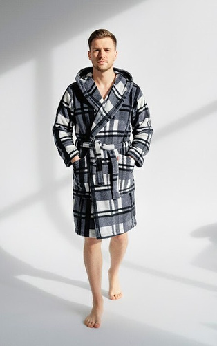 034 Pánský župan s kapucí De Lafense - hřejivý, měkký a pohodlný | Ideální pro domov a lázně