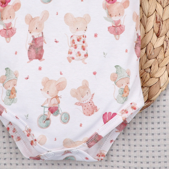 Dětské body Nini Little Mouse organická bavlna zapínání na rameni krátký rukáv