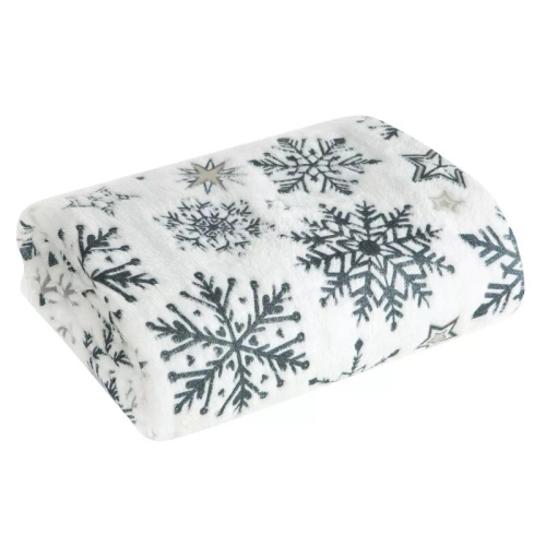 Eurofirany Vánoční deka bílá tmavě modrá sněhové vločky - měkký přehoz z mikrovlákna, 240 g/m²