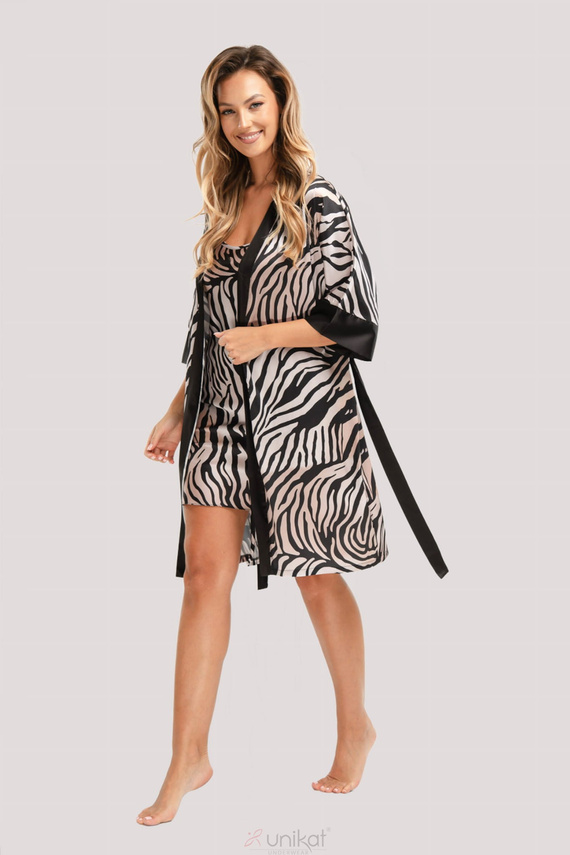 Saténový župan Braga Unikat - zebra, elegantní, s páskem