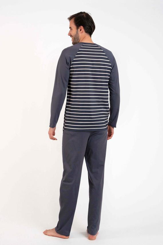 Lars Pánské pyžamo s dlouhým rukávem, dlouhé kalhoty Italian Fashion - grafitový/grafitový potisk