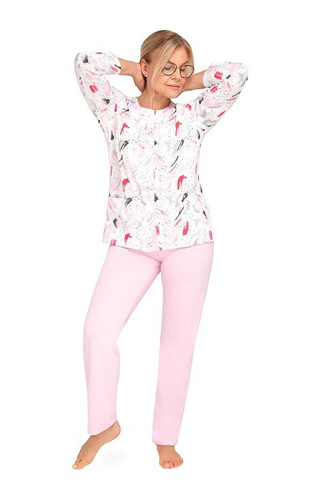 202 Maria III Dámské pyžamo Martel 31 růžové - bavlna, rozepínací, dlouhý rukáv