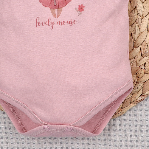 Dětské body Nini Little Mouse organická bavlna zapínání na rameni krátký rukáv