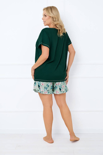 Florisa Dámské pyžamo s krátkým rukávem, krátké kalhoty Italian Fashion - tmavě zelená/potisk