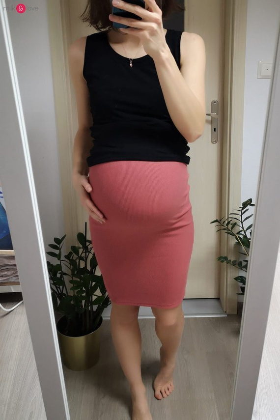 Spódnica ciążowa Tummy z dzianiny w prążki Milk&Love morska zieleń