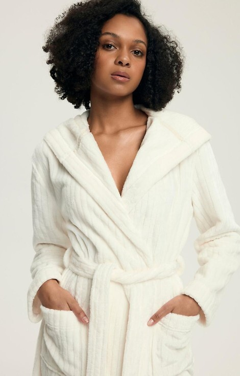 43600 Dionne Dámský župan s kapucí Henderson cream - měkký, dlouhý, žebrovaný
