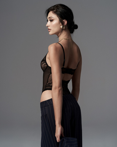 Body Perisia Teddy Obsessive černé krajkové s kosticemi otevřené