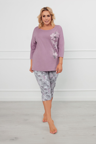 Ibena Dámské pyžamo s 3/4 rukávy, 3/4 kalhoty Italian Fashion - vřes/potisk