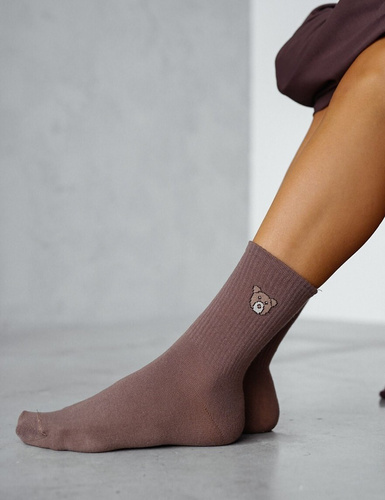 Milena 0200-181 hnědé - dámské ponožky s medvědem, bavlněné, měkké a pohodlné