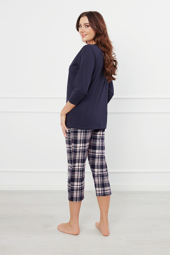 Dona Dámské pyžamo 3/4 rukávy, 3/4 kalhoty Italian Fashion - tmavě modrá/potisk