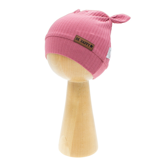 216054 Kšiltovka Lala Nicol - žebrovaná bavlna s elastanem, ušima a nášivkou Be happy