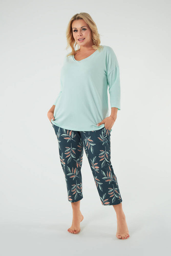 Julietta Dámské pyžamo 3/4 rukávy, 7/8 kalhoty Italská móda - pistácie/potisk
