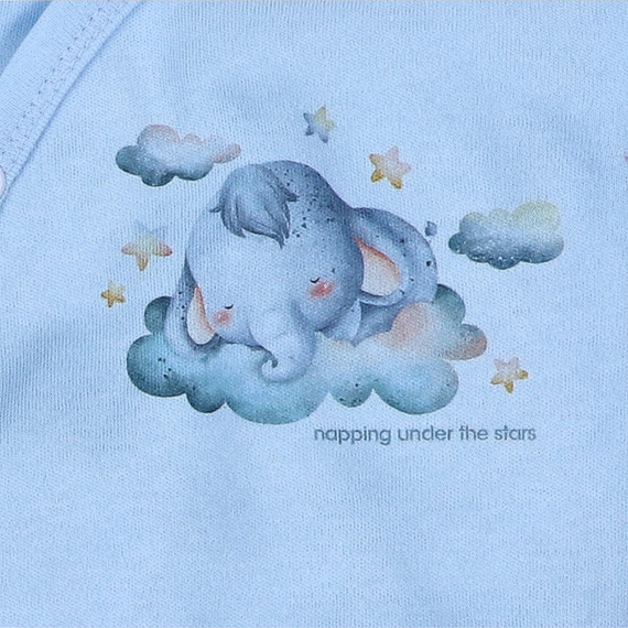 ABN-5603 Nini Little Dreamers obálkové body z organické bavlny pro kojence modré - bezniklové zapínání, 100% bezpečnost