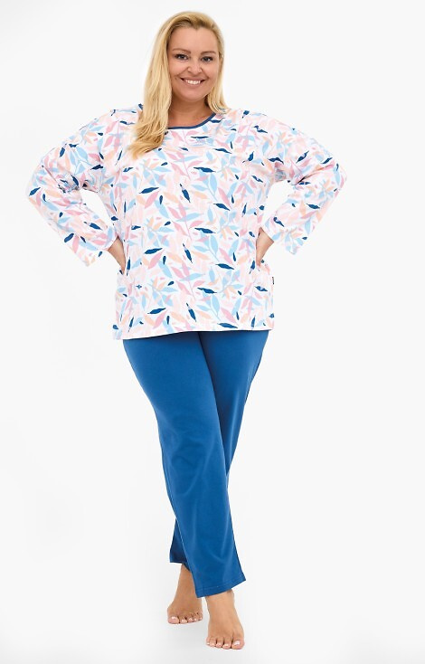 392/451 Amelia Cornette - dámské bavlněné pyžamo, barevné listy, dlouhý rukáv