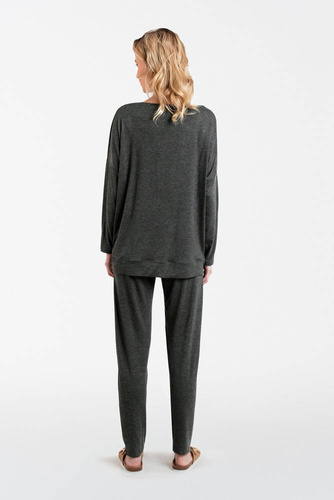 Akord Dámský komplet dlouhý rukáv, dlouhé kalhoty Italian Fashion - tmavý melír