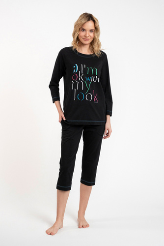 Dámské pyžamo Olza 3/4 rukávy, 3/4 kalhoty Italská móda - černá