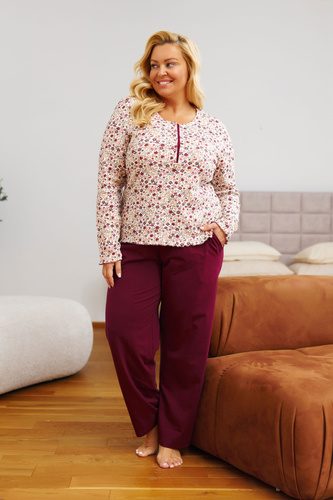 7307 Doctor Nap - dámské plus size pyžamo na zip | 95% bavlna, polská výroba - flores