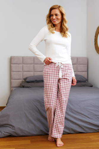 Doctor Nap 7302 - Dámské pyžamo s dlouhými rukávy a kostkovanými kalhotami