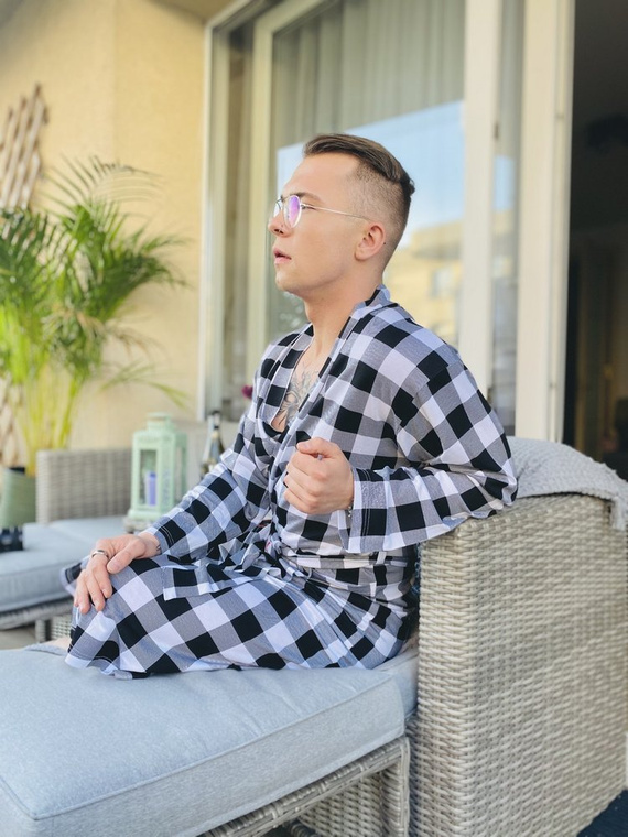 338 Krepový pánský/dámský župan De Lafense - černý/bílý