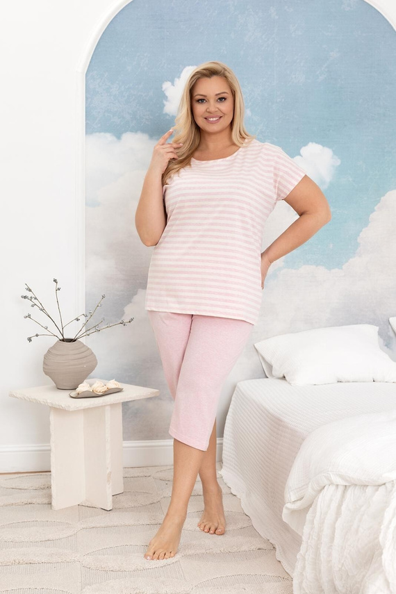 Dámské bavlněné pyžamo Regina 4013 pruhy 3/4 pohodlné