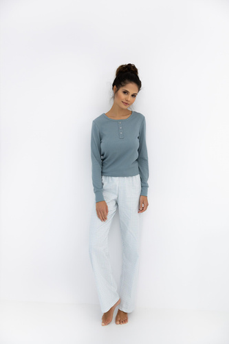 Janelle Sensis - Dámské pyžamo s dlouhými rukávy a kostkovanými kalhotami