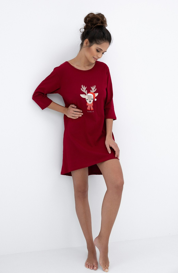 Elia Noční košile Sensis - dámská bavlněná košile s 3/4 rukávy a vánočním motivem