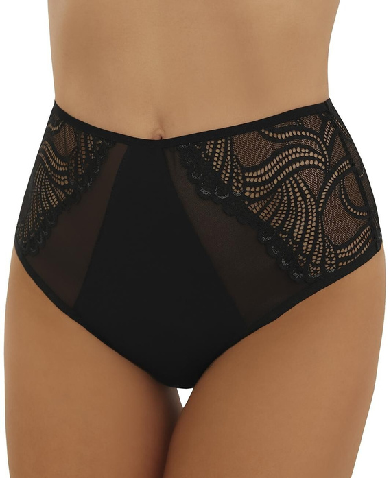 tanga Pia Emili vysoké bavlněné černé dámské stringi s krajkovým zadním dílem