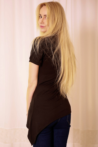 Halenka Aria Mirale - viskóza, asymetrická, výstřih do V - černá