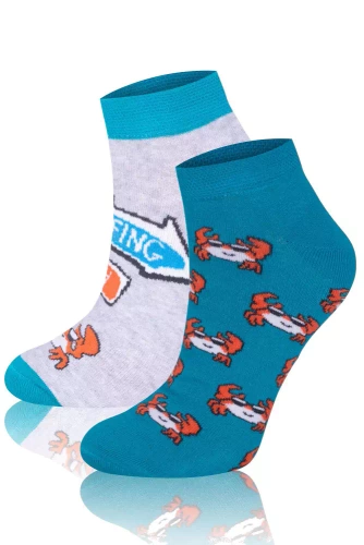 S138S Krab Socks ponožky italská móda - tyrkysová/oranžová/světlý melír