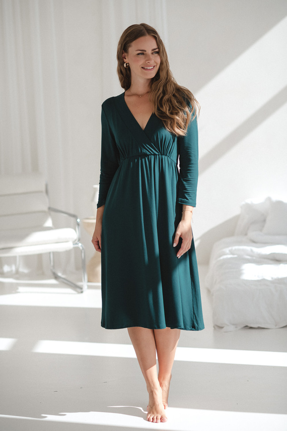 Star Light Těhotenská a kojící bambusová noční košile 7/8 Milk&Love bottle green - prodyšná, pro nemocnici, pohodlné kojení