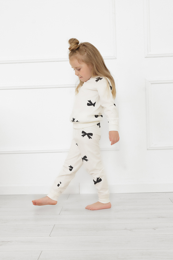Dívčí pyžamo Figaro - ecru, bavlna, dlouhé rukávy a kalhoty Italian Fashion