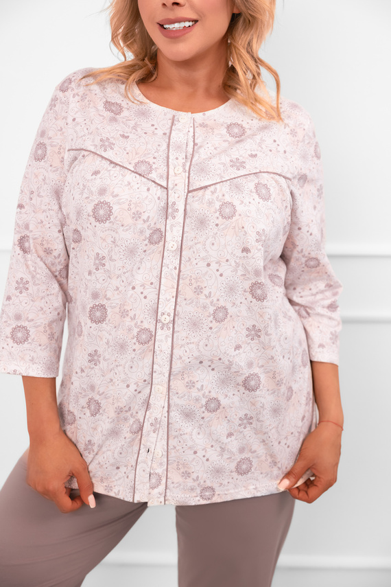 Dámské pyžamo Galea - bavlna, 3/4 rukávy a kalhoty, květinový motiv Italská móda