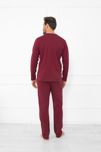 Pánské pyžamo Gordo - klasická bavlna, polo tričko a kalhoty s kapsami Italian Fashion - bordó