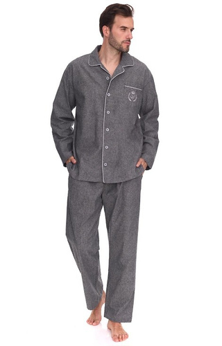 2533 Zeus L&L pánské pyžamo - bavlna, melanž, s límcem a knoflíky