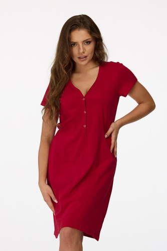 ne. 18 Těhotenská noční košile Senizo bordó - 100% bavlna, krátký rukáv, zapínání na kojící knoflíky
