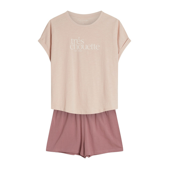 Dámské pyžamo 44487 broskvová Emela Henderson - Bavlna, krátký rukáv, šortky, nastavitelný pas