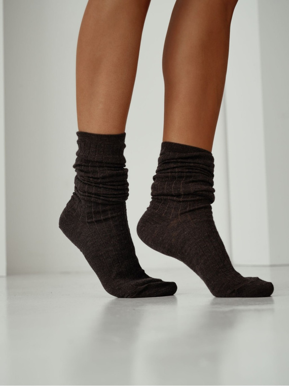 Podkolenky 1627-001 Milena hnědé - vlněné, žebrované, netlačící pásek