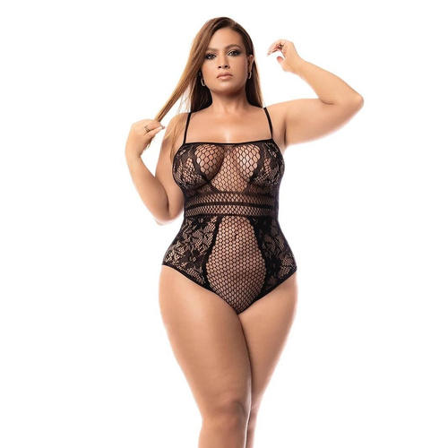 Body 1103X Fishnet Bodysuit Mapale černé síťované plus size XL-5XL