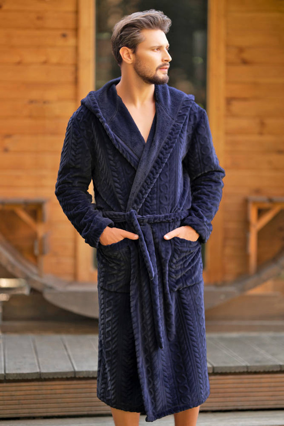 Zygmunt Pánský župan s kapucí Italian Fashion - tmavě modrý