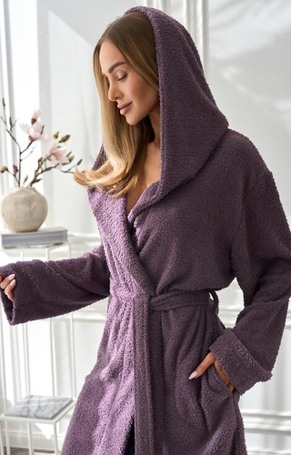 2557 Slim L&L amethyst - dámský krátký župan s kapucí, měkká pletenina