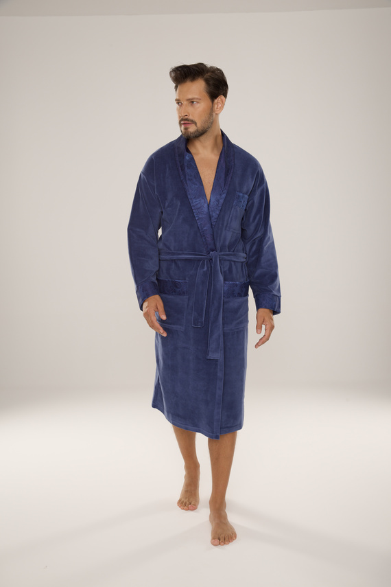 868 Noblesní pánský velurový župan De Lafense - elegantní, měkký, prémiový, džínový