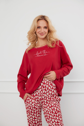 Evora Dámské pyžamo s dlouhým rukávem, dlouhé kalhoty Italian Fashion - červená/potisk