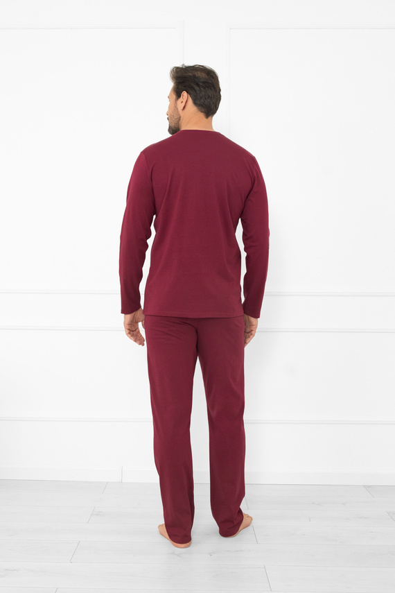 Pánské pyžamo Gordo - klasická bavlna, polo tričko a kalhoty s kapsami Italian Fashion - bordó