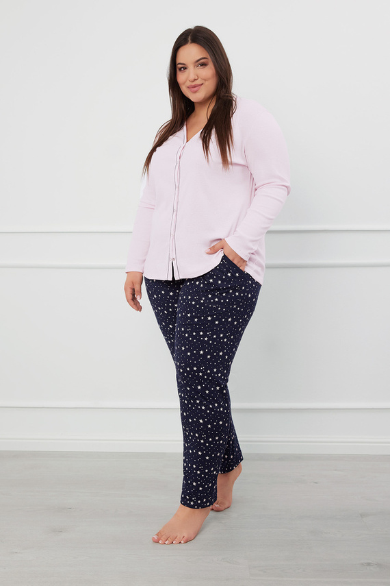 Libra Dámské pyžamo s dlouhým rukávem a kalhotami Italian Fashion - růžová/potisk