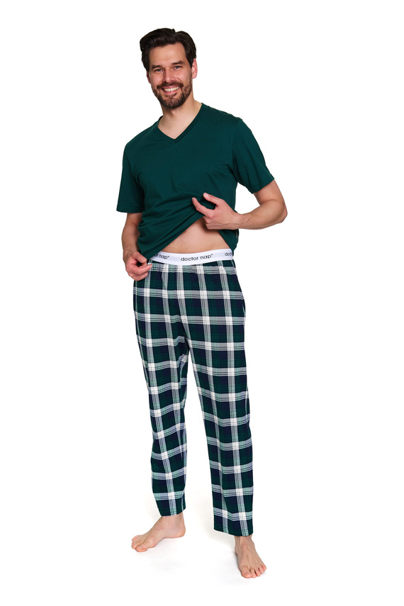Doctor Nap 7368 - pánské bavlněné pyžamo s tričkem s výstřihem do V | 100% bavlna, polská výroba - smaragdová barva