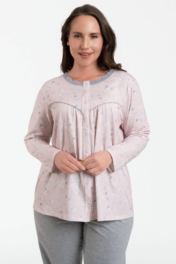 Daniela Dámské pyžamo s dlouhým rukávem, 3/4 kalhoty Italská móda - potisk/melanžová barva